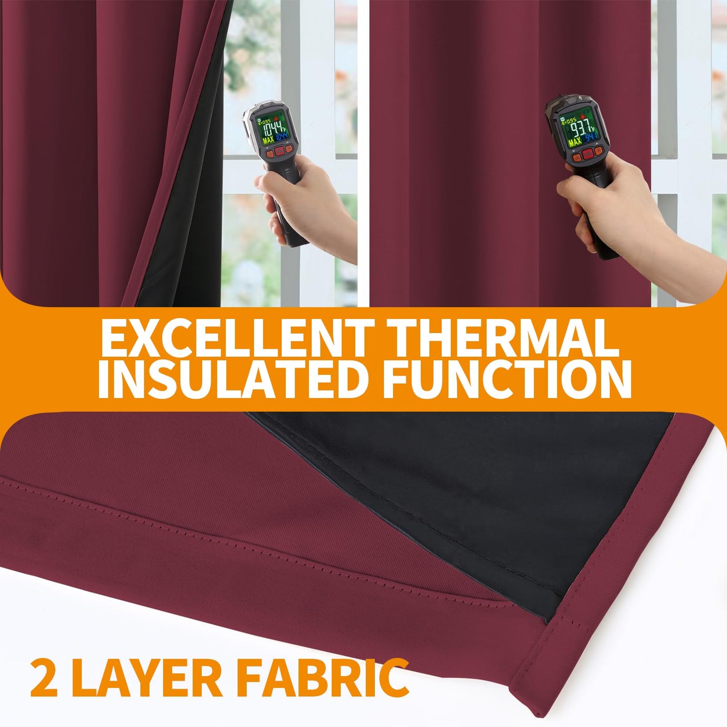 YoungsTex Burgundy 100% Blackout Curtains 63 Inch Length 2 Panels, Room Darkening Drapes with Liner Thermal Insulated for Bedroom Living Room Window, 42 X 63 Inch
