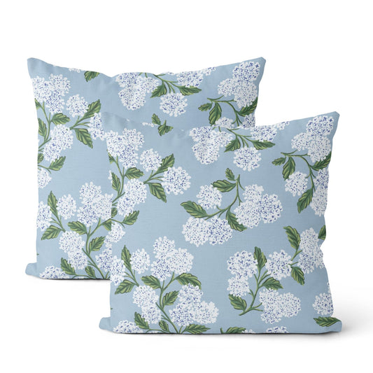 DAFENA Light Blue Pillow Covers 18x18 Inch 2 Pcs Blue Green Hydrangea Flower Decor Throw Pillows Vintage Floral Seasonal Spring Summer Outdoor Decoration Pillowcase Linen Cushion Cover for Couch Sofa