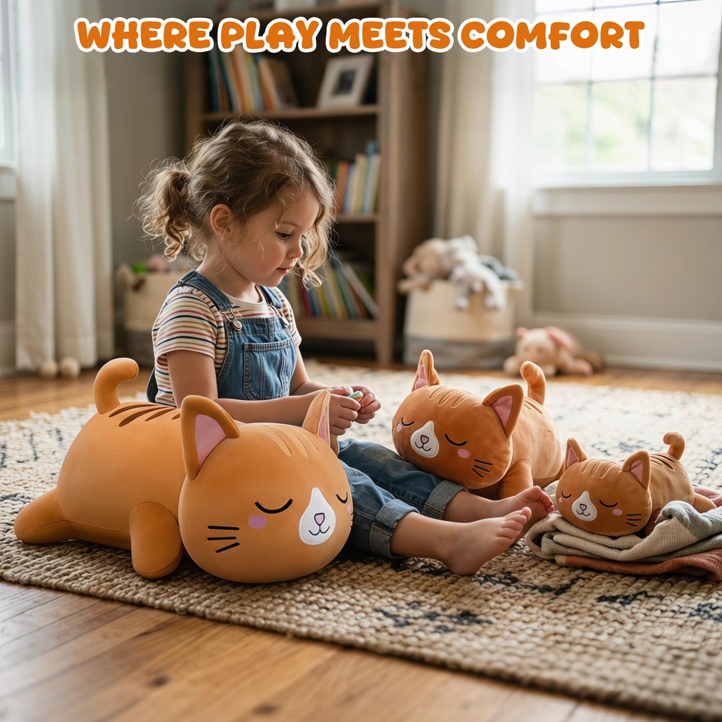 TOYSYM Weighted Stuffed Animals Cat, Orange Cat Plush with Weighted Beads, Cute Cat Plushie Pillow Gifts for Adults Kids Boys Girls 9.8inch