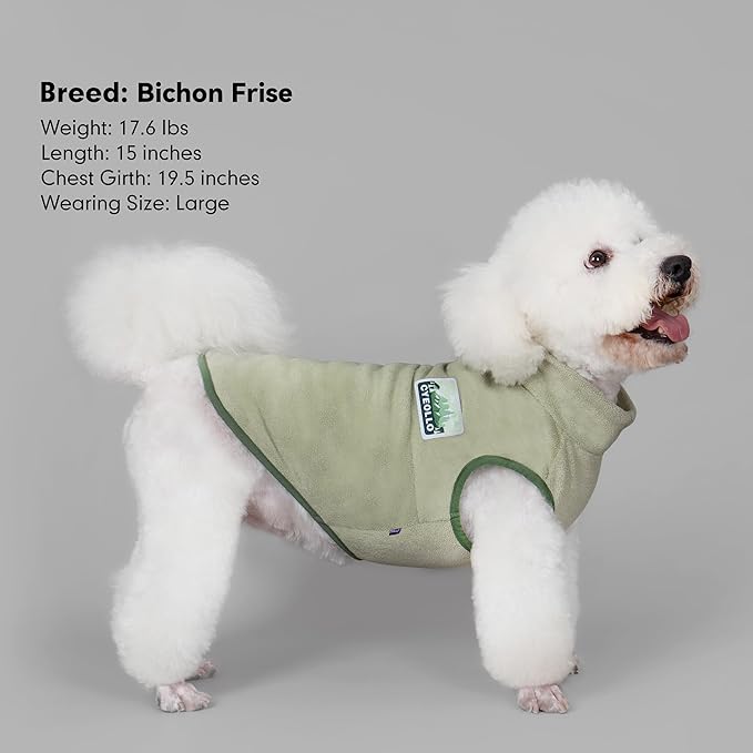 cyeollo Dog Sweaters for Medium Dogs, Turtleneck Stretchy Pullover Fleece Dog Jacket, Warm Lightweight Coat Winter Pet Clothes, Green XL