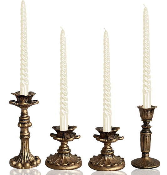 Vintage Candlestick Holder for Taper，Resin Candle Holder Antique Bronze，Decorative for Home Decor Centerpiece for Wedding Party, Wedding Anniversary Decoration，Set of 4(AABC)