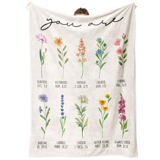 Afterprints Christian Gifts for Women, Christian Blanket with Flowers, Birthday Gifts for Women, Christmas, Inspirational, Religious Gifts for Sister, Friend, Daughter, Soft Throw Blankets 50'' x 60''