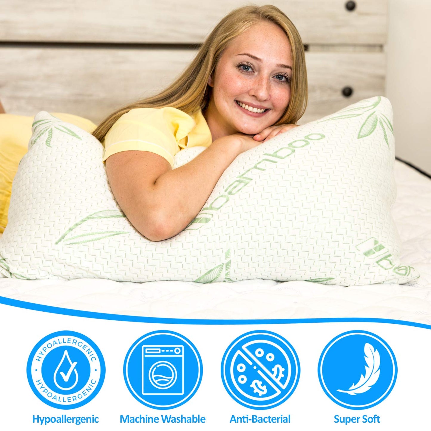 Elif Queen Size Pillows for Sleeping, Set of 2 – Cooling Shredded Memory Foam Pillows with Removable Cover for Back, Stomach & Side Sleepers, Rayon Derived from Bamboo, Queen (2 Pack)