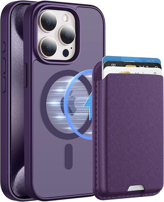 Ntwinro Magnetic for iPhone 15 Pro Case (Compatible with MagSafe) with Detachable Wallet & Card Holder for 3 Cards [RFID Blocking] Military Grade Protective Slim Phone Cover, Purple