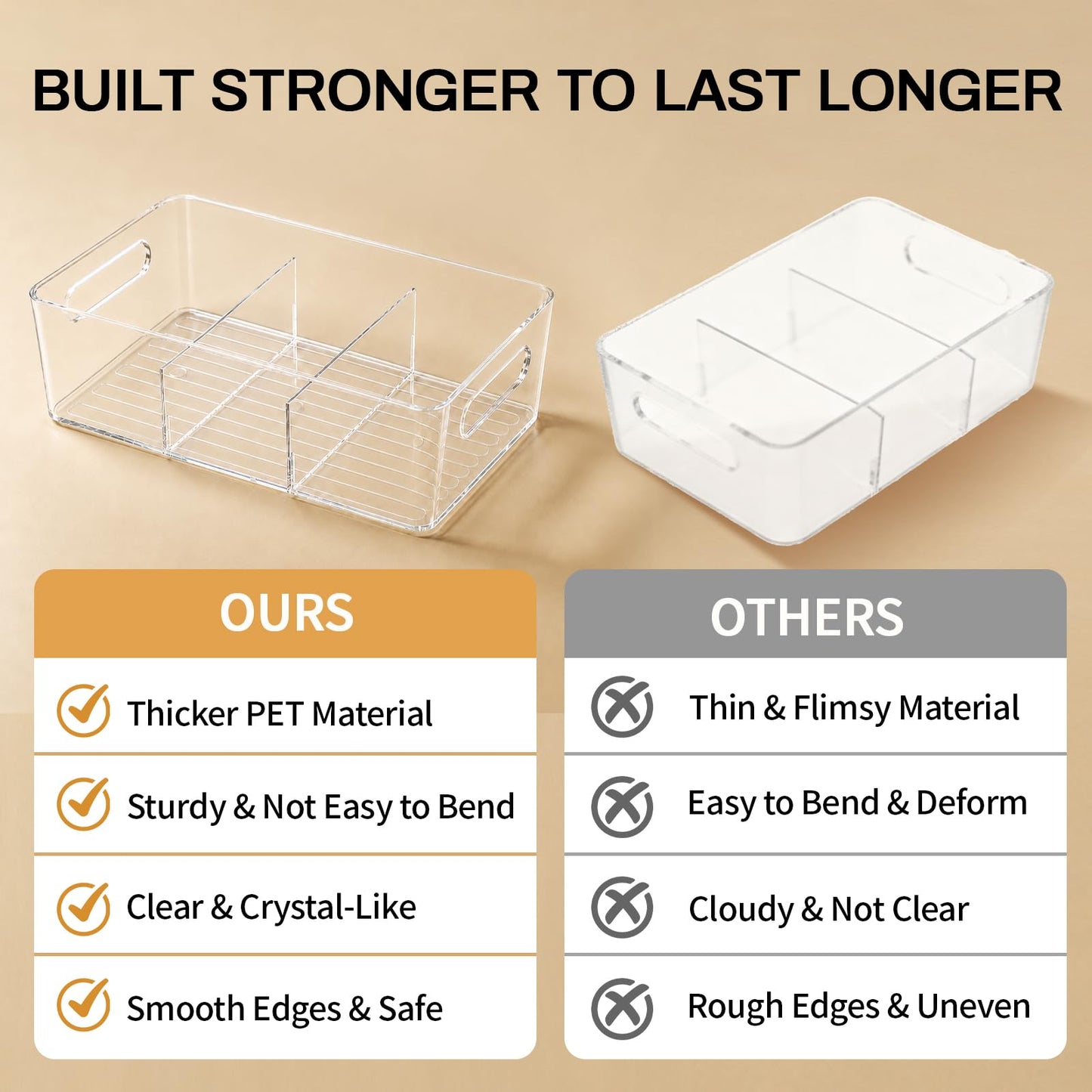 Mpotmiy Pantry Organizers and Storage , 8 Pack Snack Organizer for Pantry Shelf,Food Storage Bins with Divider,Clear Containers for Organizing,Transparent Plastic Basket,Refrigerator and Fridge Bins
