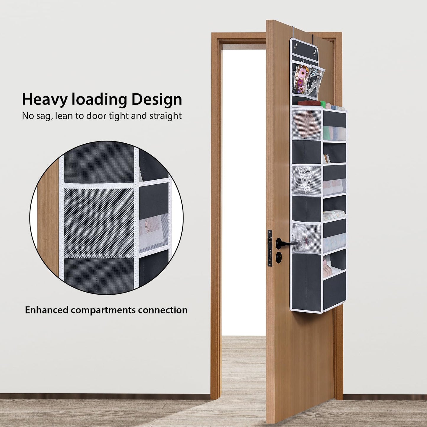 Univivi Over The Door Organizer with 6 Side Mesh Pockets, 5 Shelf Door Hanging Organizer Large Capacity Door Storage for Closet Nursery Bedroom Dorm and Baby Essential