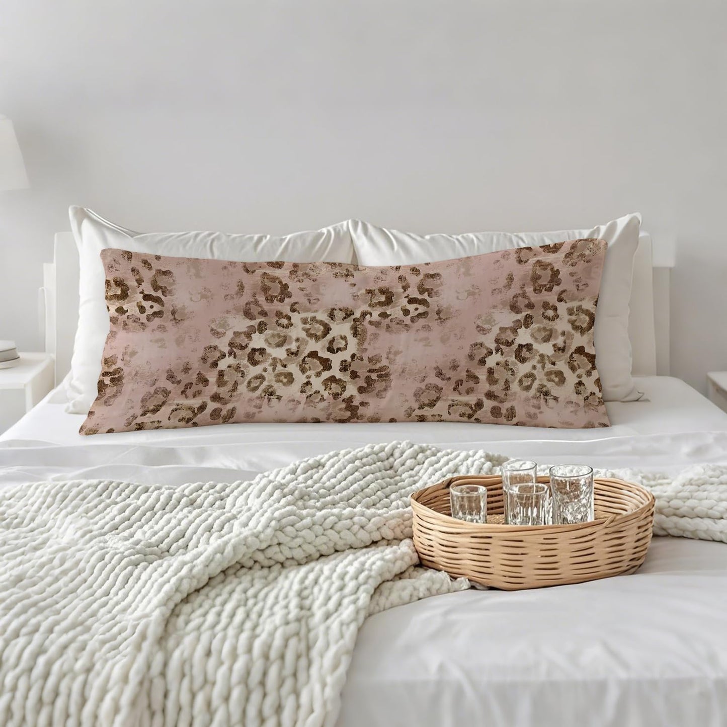PIUD Pink Leopard Print 20x54 Body Pillow Cover, Pink Cheetah Print Room Decor, Funky Y2k Blush Pink Animal Print Decorative Long Body Pillow Cases for Girls Bedroom Dorm Apartment Bed Couch