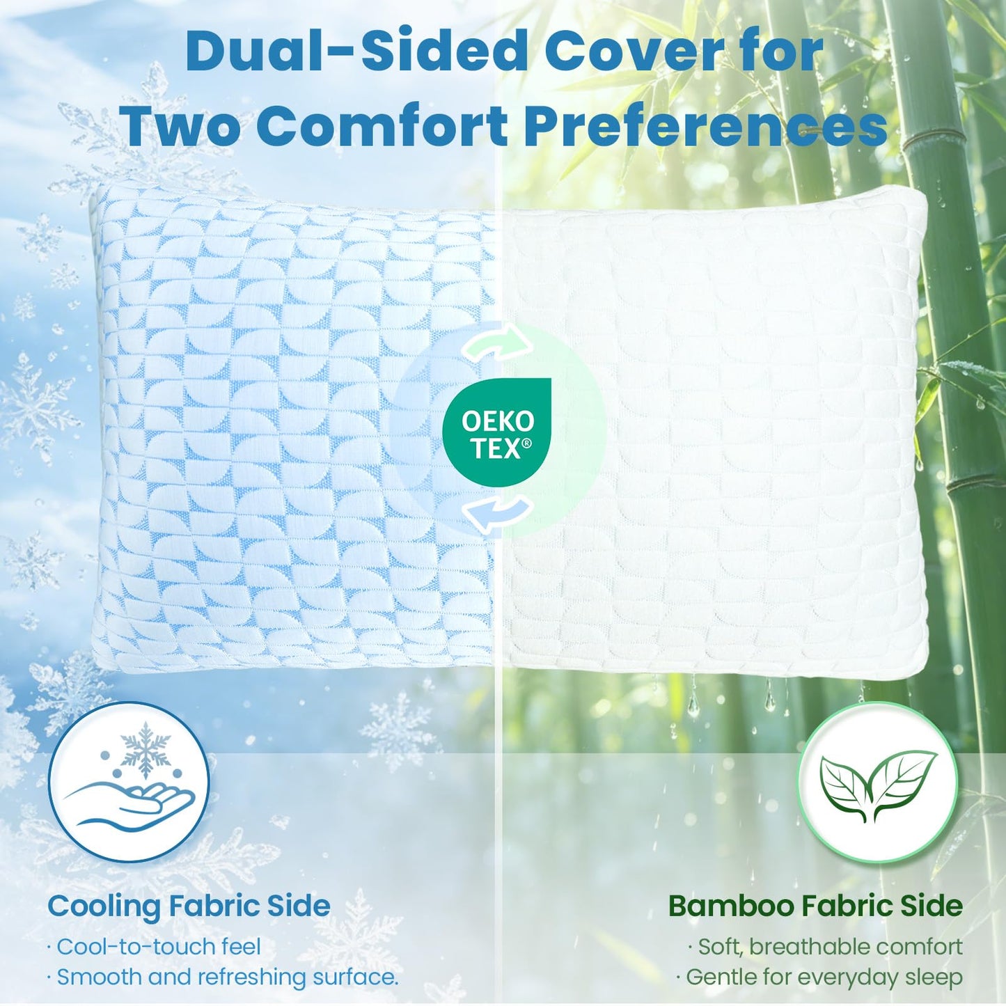 QUTOOL Firm Pillow Shredded Memory Foam, Cooling Pillow for Hot Sleeper, Adjustable Bed Pillow for Side Back Stomach Sleepers, Washable Cover, CertiPUR-US Certified, King Size Set of 2
