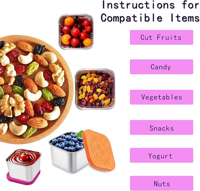 sagact 304 Premium Stainless Steel Snack Containers with Silicone Lids, Snackle Box Containers, Easy-Open Leak-Proof Kids for Taking Out for a Picnic, Lunch Box and Travel. (Red Orange Blue-3, 6 OZ)