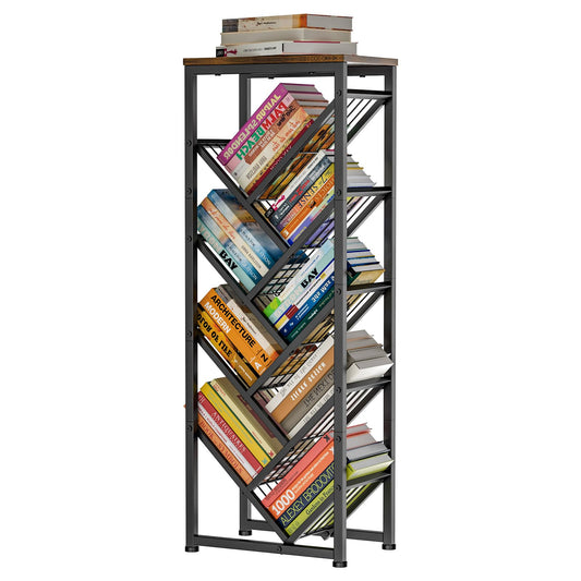 Cutogxon Tree Bookshelf - 9 Tier Visual Metal Floor Standing Book Shelf with Wooden Top for Living Room Bedroom Black