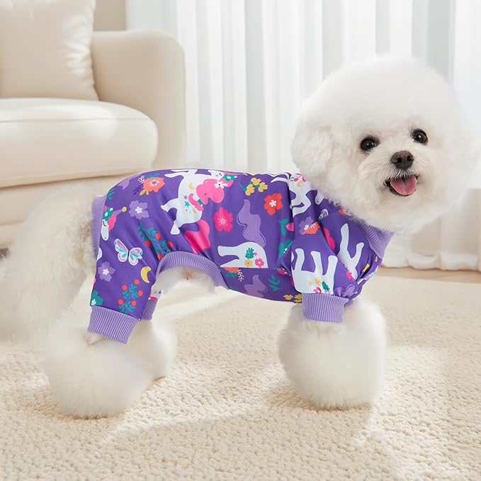 XPUDAC 4 Pieces Dog Pajamas for Small Medium Sized Dogs Stretchable Dog Pjs Soft Puppy Clothes Boy Girl Cats Pet Outfits, S