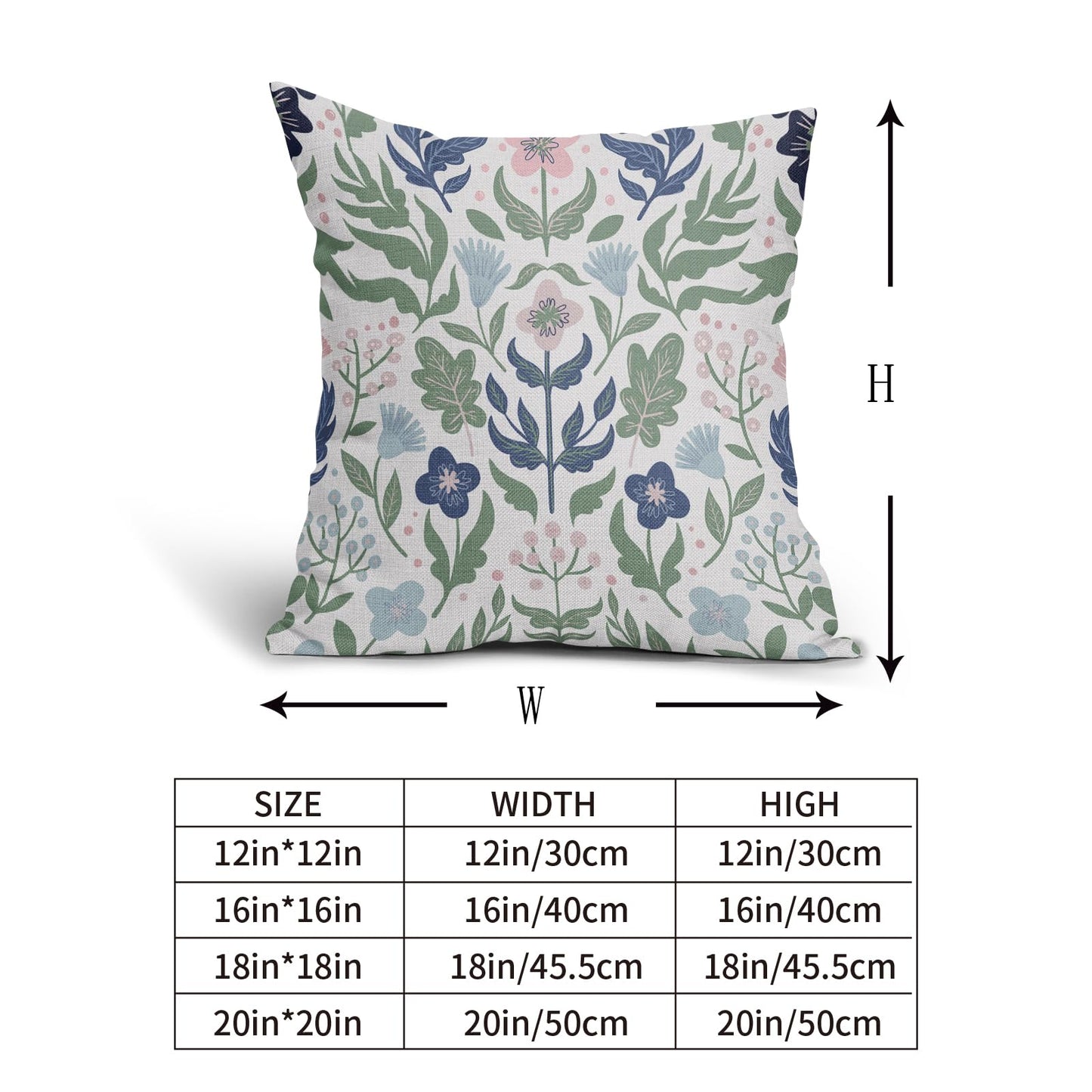 Blue Green Floral Pillow Covers 18x18 Set of 2 Navy Pink Sage Flower Flower Block Print Decorative Throw Pillowcases Outdoor Spring Summer Farmhouse Cushion Cases Decor for Home Couch Sofa Bed