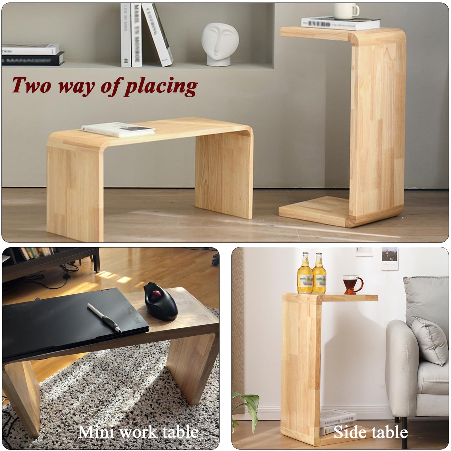 TTYXSUEPT C-Shaped Side Table, Solid Wood End Table for Couch Sofa and Bed, Wooden C Tables for Living Room Bedroom, Small Snack Tray Table for Space Saving (2, 27.2" H-Brown)