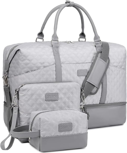 Weekender Bag, Large Travel Duffel Bag for Women, Carry on Overnight Bag with Shoe Compartment and Toiletry Bags