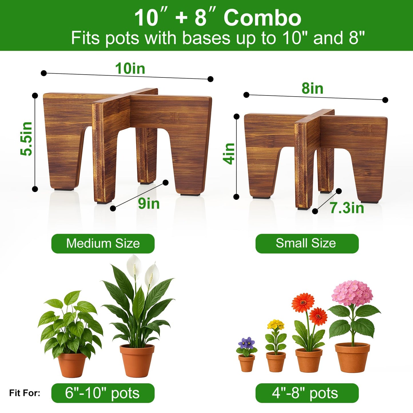 Plant Stand Indoor Outdoor, Plant Holder Sturdy Single Flower Pot Stand Planter Stand Stool Display Decorative for Desktop Counter Room (Brown 2 pack)