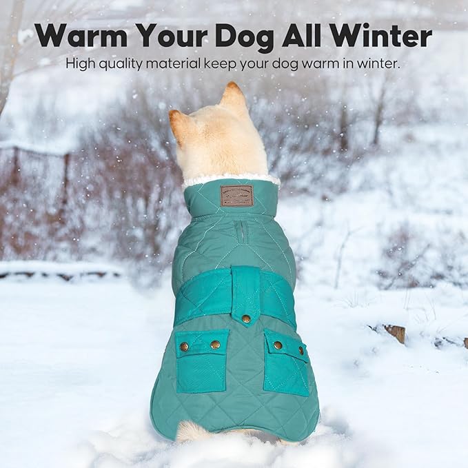 KYEESE Dog Coat Soft Pet Sweater for Cold Weather Windproof Dog Coats for Small Dogs Warm Pet Winter Puffer Coat with Leash Hole Thick Pets Clothes with Pocket Waterproof Dogs Jacket with Fleece Lined