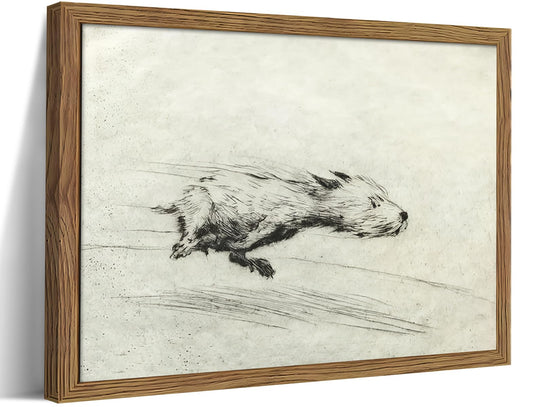 Framed Dog with Zoomies Canvas Wall Art, Vintage Dog Flight Poster Print, Sketch Running Little Pictures Decor, Black and White Silly Wall Decor for Living Room Bedroom – 12x16 inch