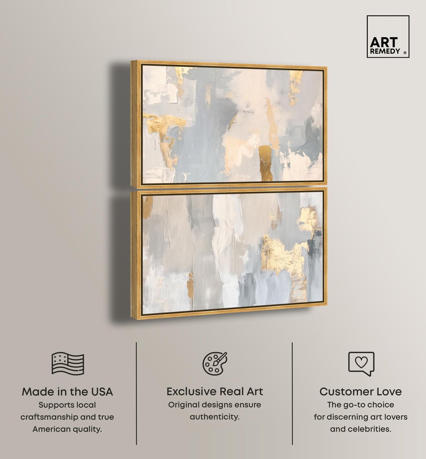 Neutral Luxe Living Canvas Print Wall Art Set of 2 by Art Remedy, Gold Frame, 30 x 20