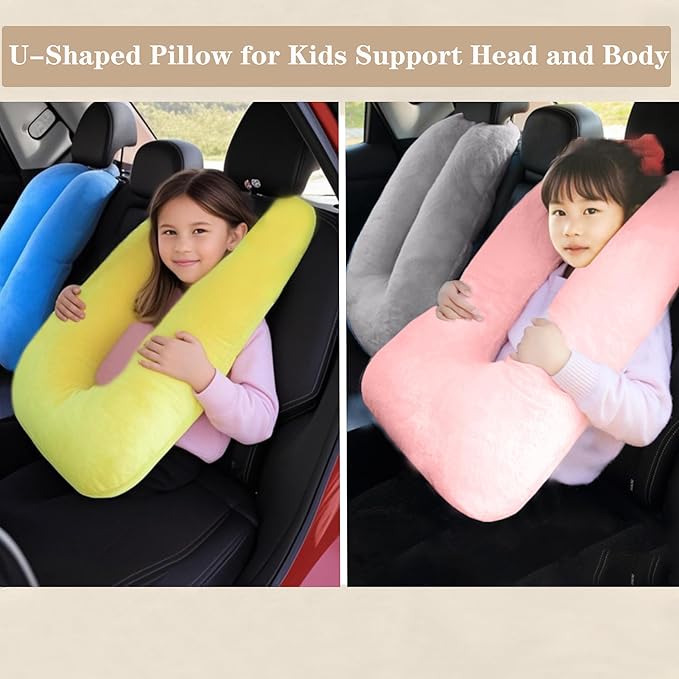 Kids Travel Pillow Car Pillow, Travel Pillow with Lining, Neck and Head Support Cushion for Kids and Adults, Perfect for Long Distance Travel, Airplanes, and Road Trips (Black)