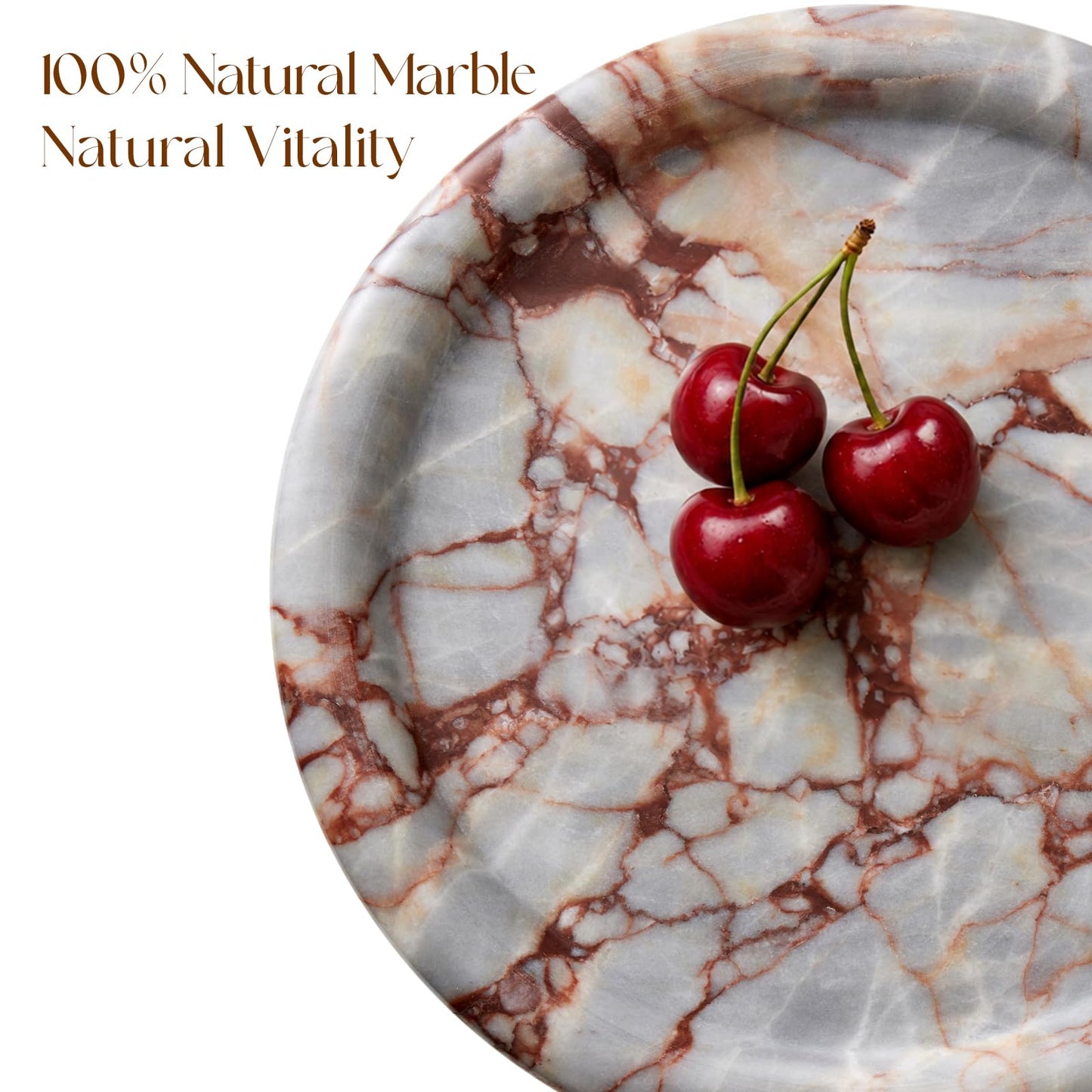 SAMAH Natural Marble Tray, Art Fruit Bowl for Kitchen Counter, Living Room, Vanity, Coffee Table Decor, Mushroom Jewelry Tray for Trinket, Perfume, Key, Housewarming Gifts New Home (Calacatta Red)