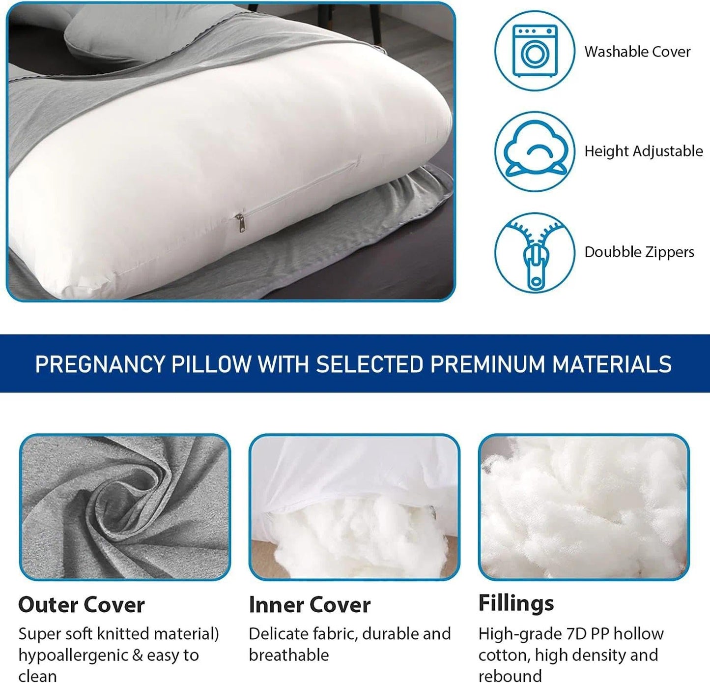 Pregnancy Pillows for Sleeping, U Shaped Full Body Maternity Pillow for Pregnant Women with Removable Cooling Cover, Support for Back, HIPS, Legs, Belly, 57 Inch, Grey