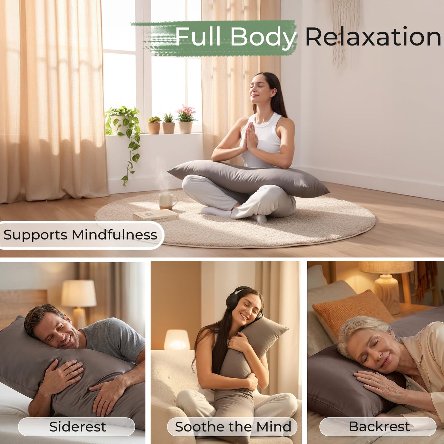 ZonLi Cooling Weighted Body Pillow for Deep Sleep and Mood Relaxation (48" x 14") 8.5lbs, Washable Bamboo Cover, Quilted Glass Beads Weighted Pillows for Bedroom, Sofa, Adults, Side and Hot Sleepers