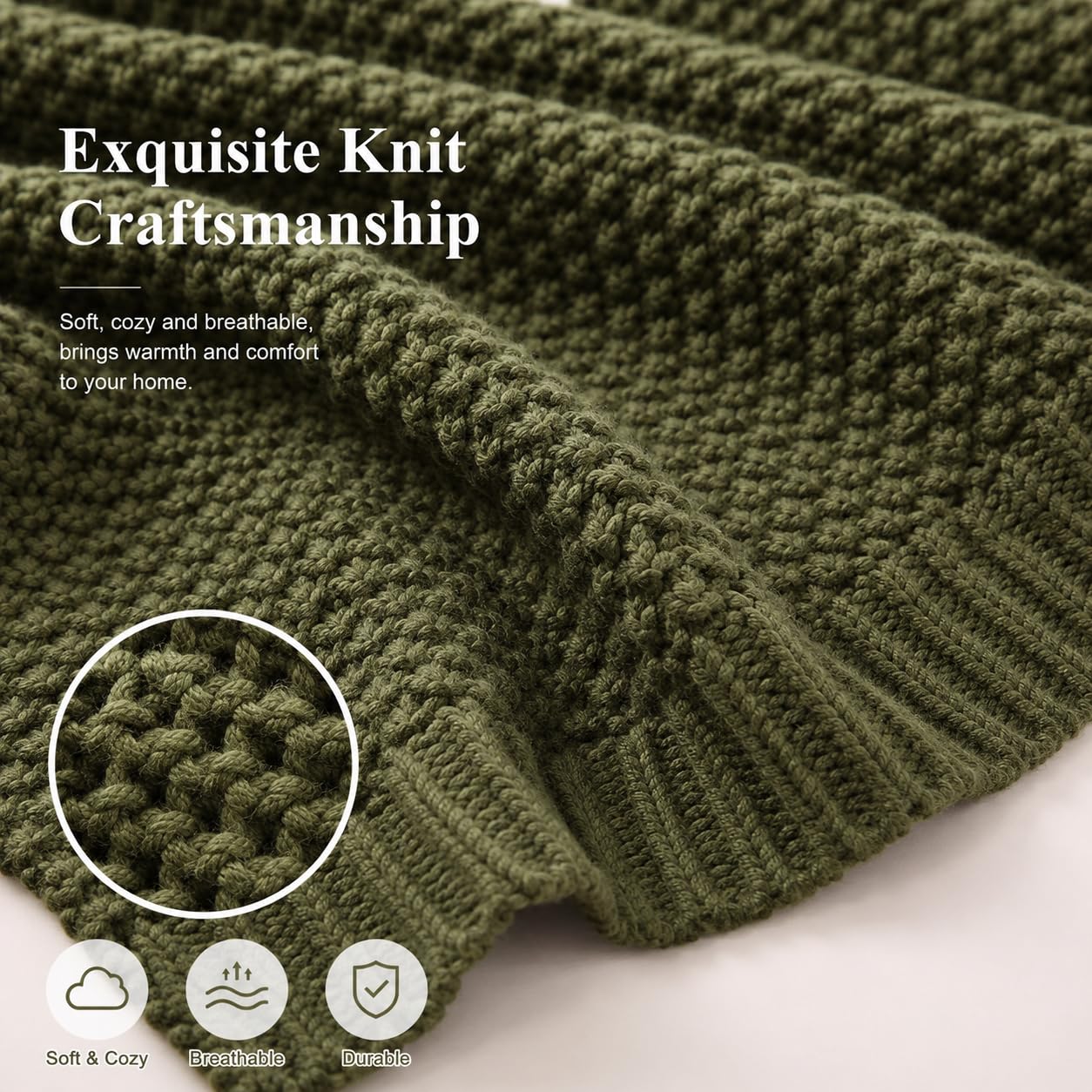 Ovelindra Checkered Knit Throw Blanket, Olive Green 50x60 Inches, Soft Warm Knitted Blanket for Couch, Sofa, Bed, Living Room, Bedroom, All Season Decorative Home Throw, Cozy Gift Blanket
