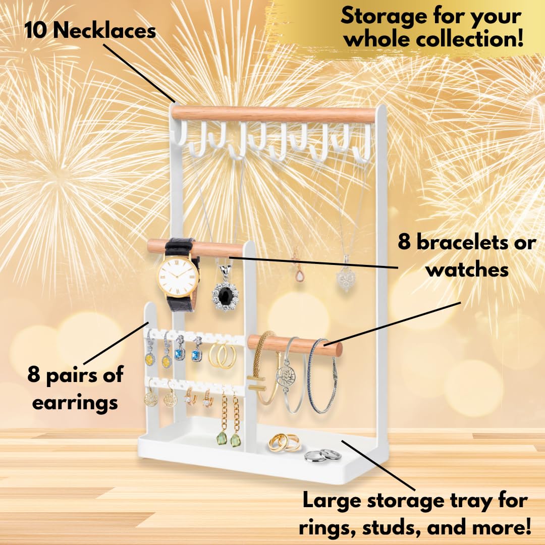 Prestige & Fancy Jewelry Organizer Stand, Jewelry Holder For all Jewelry, Necklace Organizer, Earring Holder organizer, Ring Tray, Jewelry Display Stand Rack, bedroom dresser decor, (White)