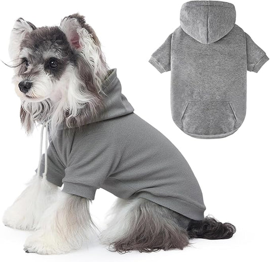 BAOBICUTE Dog Basic Hoodie Soft Dog Clothes Cold Weather Sweaters for Medium Large Dogs Cozy Fabric Warm Sweatshirt with Leash Hole (Grey, XS (Back: 10.24",Chest: 14.96", Neck: 11.42"))