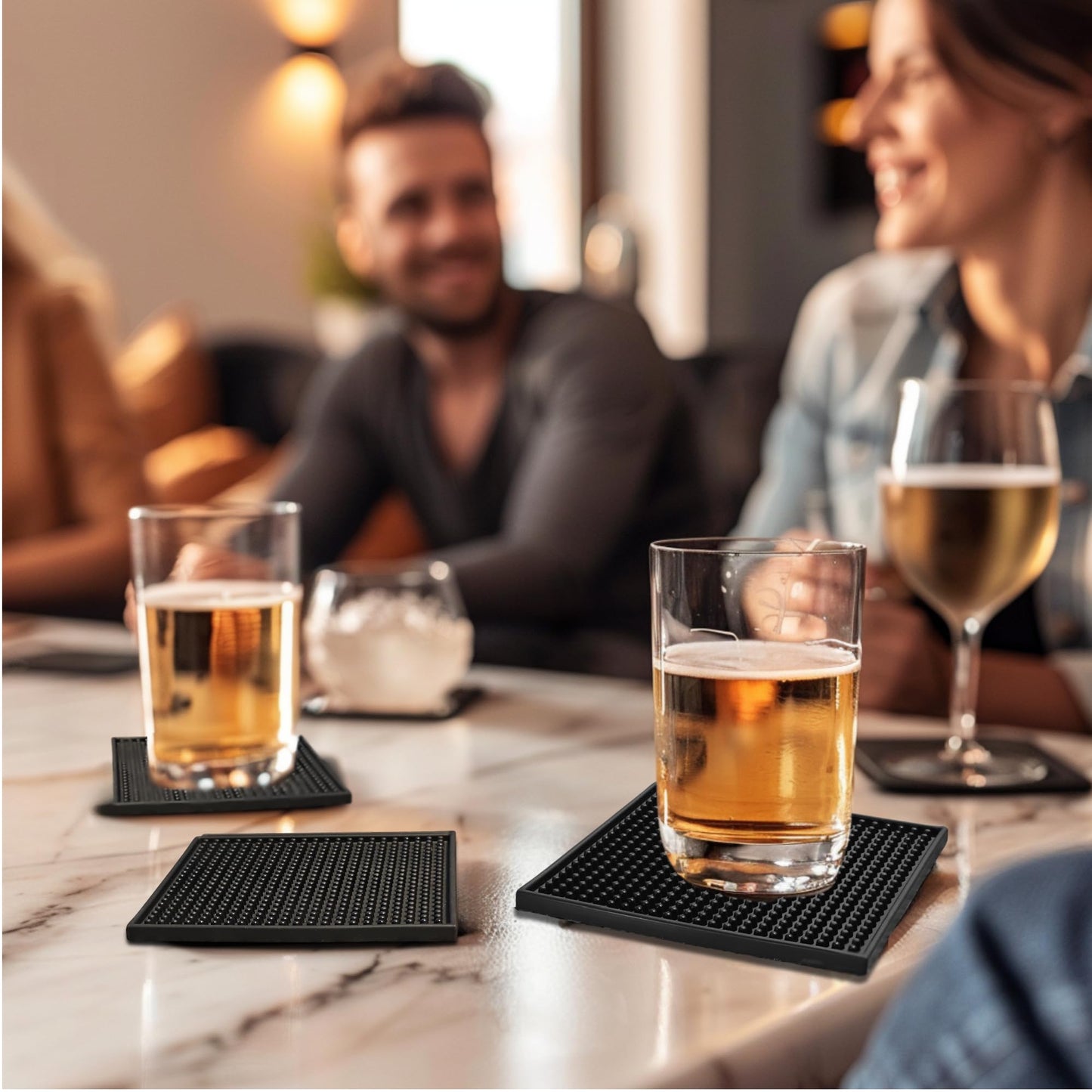 Silicone Coasters Set - 6 Pack - 6 Inch Square Drink Coasters for Coffee Table & Desk - Absorbent & Anti-Slip - Outdoor & Indoor Use