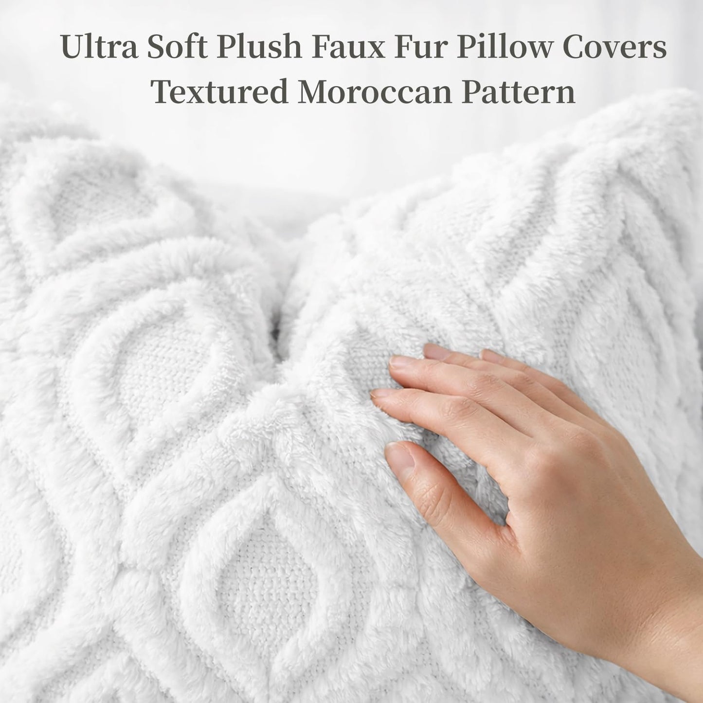 decorUhome Throw Pillow Covers 24x24 Inch Set of 2, Soft Plush Faux Wool White Solid Couch Pillow Covers, Accent Euro Sham Farmhouse Neutral Square Pillow Cases for Sofa Bed Living Room