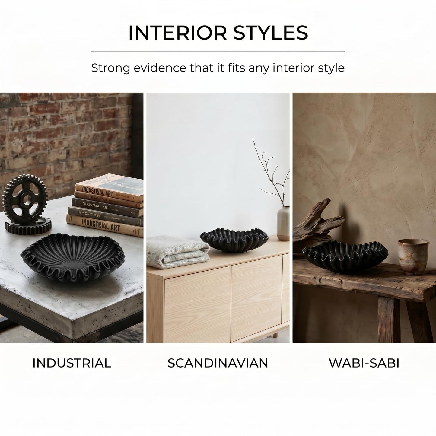 FESTGLOX Black Decorative Bowl, Decorative Fruit Bowls for Kitchen Counter, Resin Ruffled Bowls for Living Room, Modern Key Bowl for Entryway, Coffee Table Centerpiece