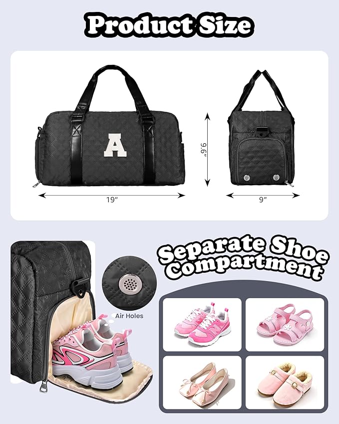 Elilier Kids Travel Duffel Bag, Personalized Weekender Bag with Shoes Compartment, Mothers Day Gifts, Girls Gifts for Kids Friends