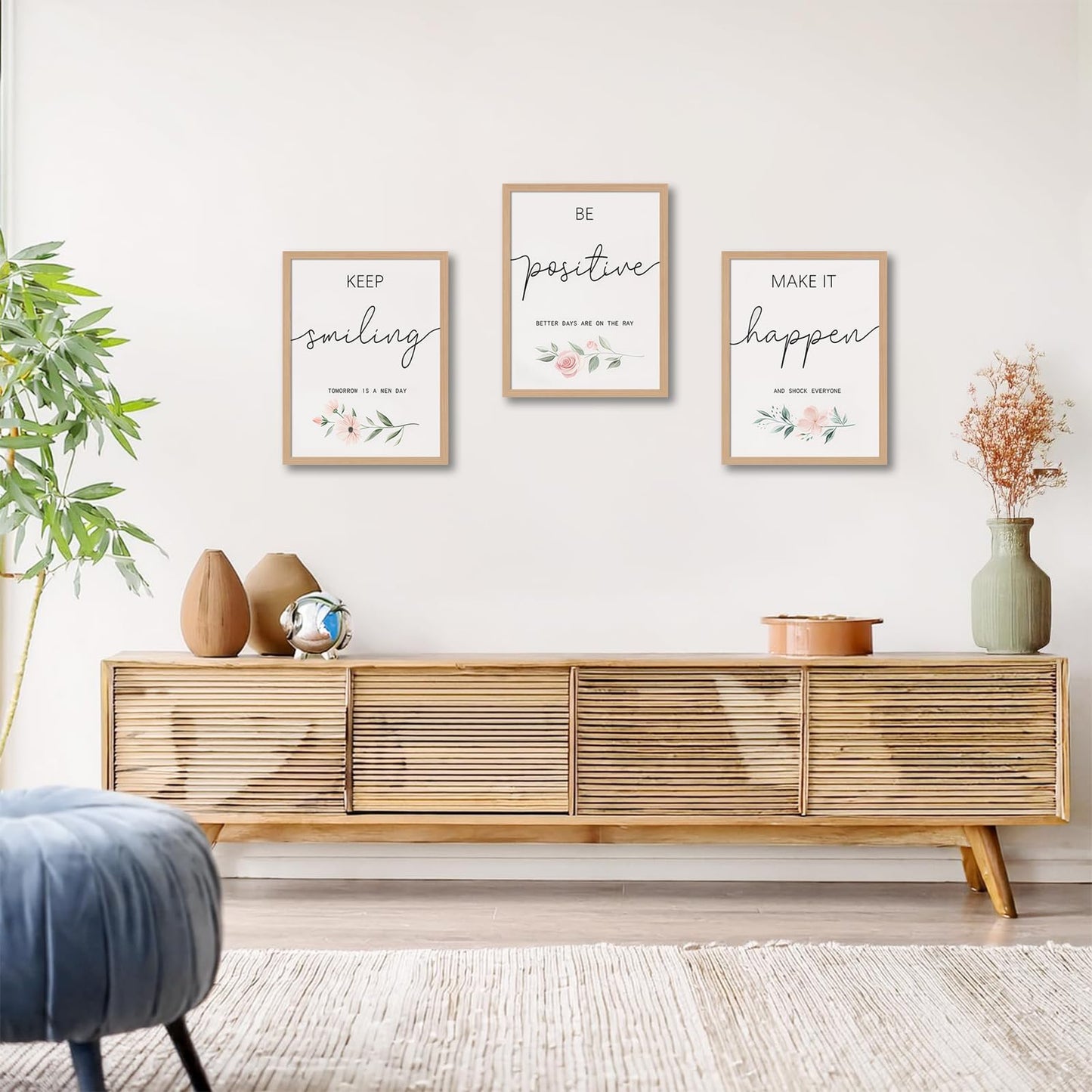 3Pcs Framed Inspirational Office Wall Art Decor Motivational Quotes Floral Canvas Prints Artwork for Office Walls Positive Affirmations Wall Decor for Home Study Room 12x16in