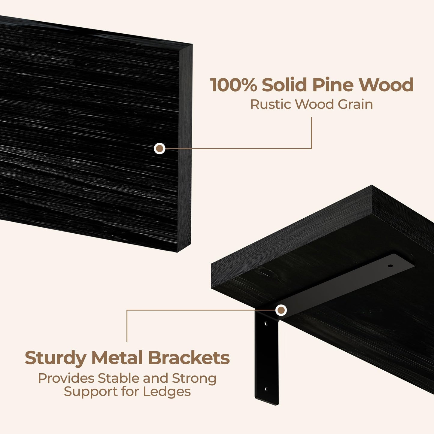 ONOTETUT 10x60 Inch Black Floating Shelves for Wall,2-Pack Rustic Long Floating Bookshelf,5ft Solid Wood Large Wall Shelves for Laundry Room (Black)