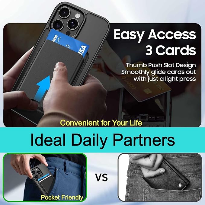 Ntwinro Magnetic for iPhone 12 Pro Max Case (Compatible with MagSafe) with Detachable Wallet & Card Holder for 3 Cards [RFID Blocking] Military Grade Protective Slim Phone Cover, Black