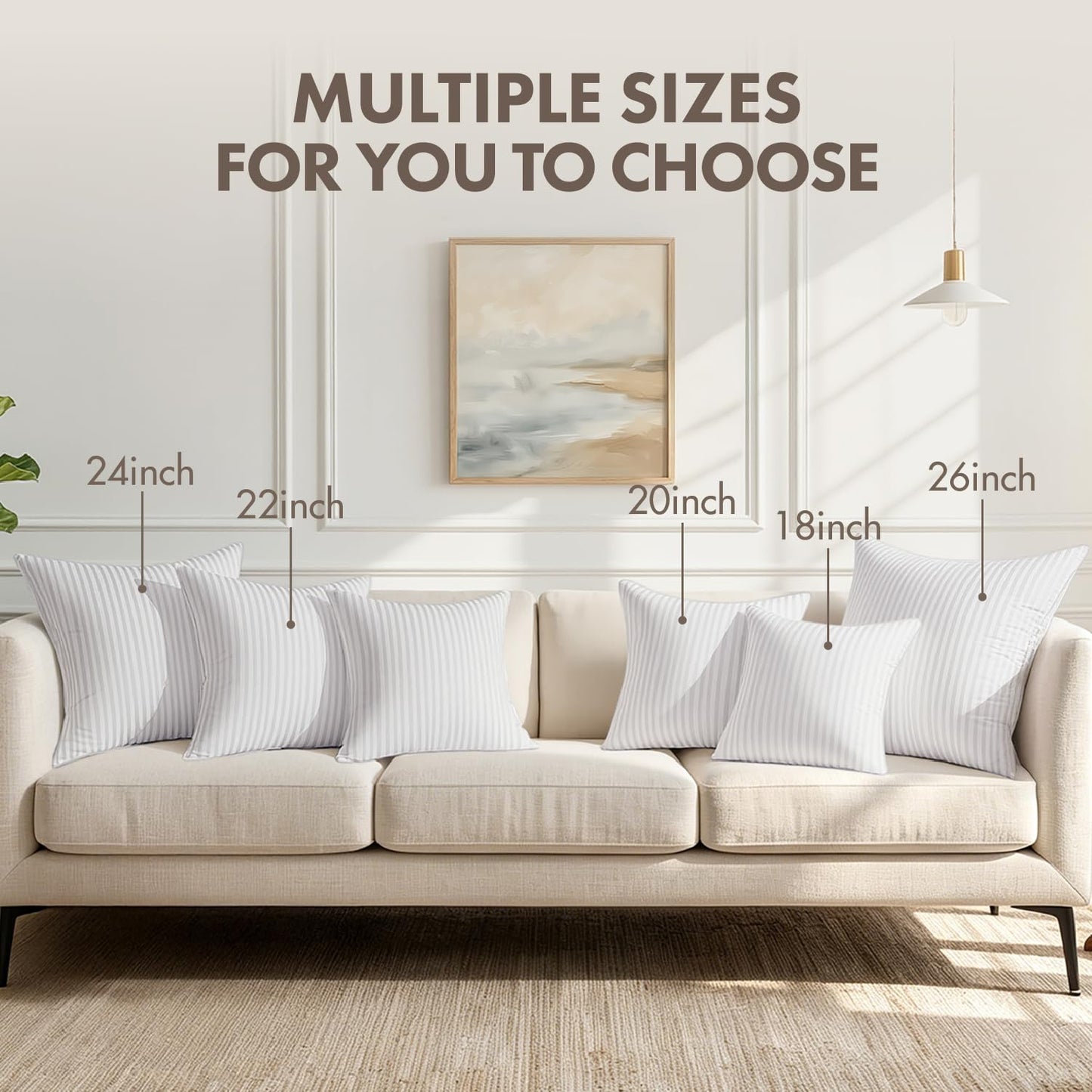 MIULEE 20x20 Throw Pillow Inserts Set of 2 Firm and Fluffy Decorative Throw Pillows for Couch Sofa Bed 100% Virgin Microfiber with Cotton Cover