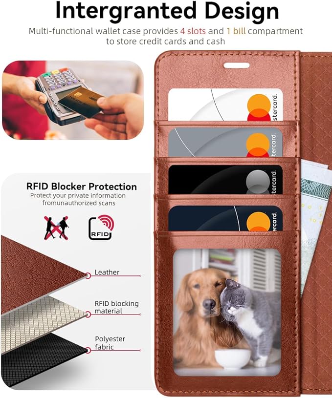OCASE Compatible with Galaxy S25 Ultra Wallet Case, PU Leather Flip Folio Case with Card Holders RFID Blocking Kickstand [Shockproof TPU Inner Shell] Protective Phone Cover 2025, Dark Brown