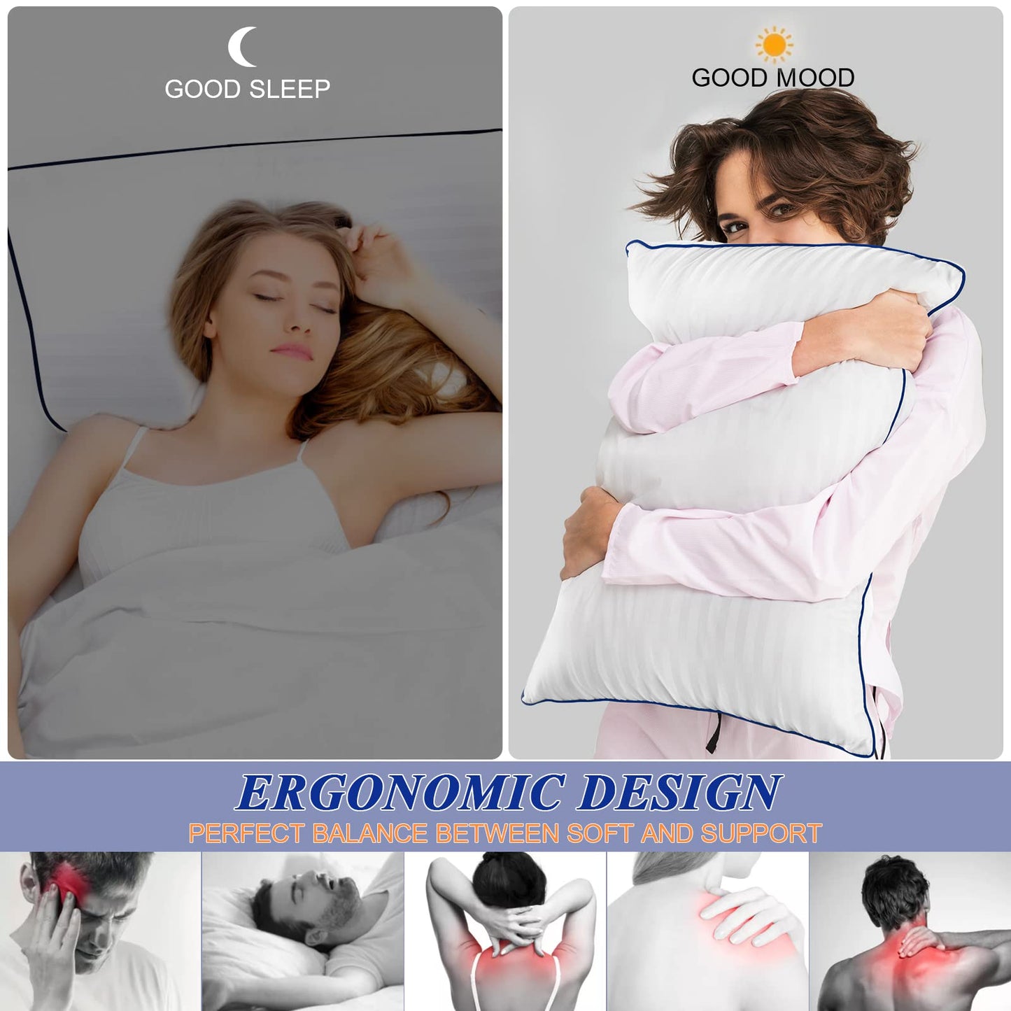 SEMZSOM Bed Pillows for Sleeping, Full Standard Size Set of 2 Luxury Hotel Pillows with Premium Soft Down Alternative Filling for Back, Stomach and Side Sleepers