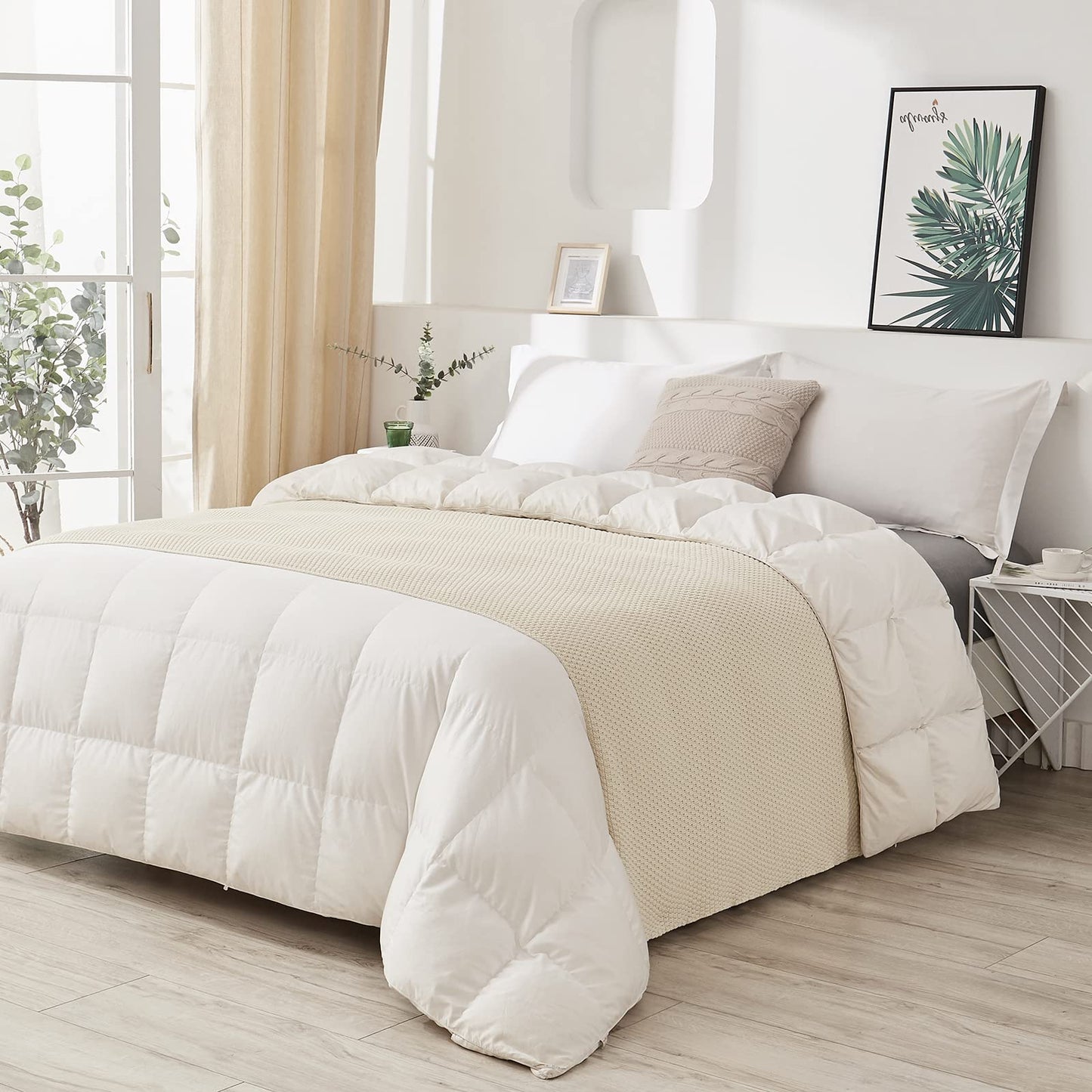 Longhui bedding 100% Cotton Knitted Throw Blanket – Cream, Soft & Cozy, Machine Washable, 51"x63" – Perfect for Living Room, Couch, Sofa, Bed or Travel