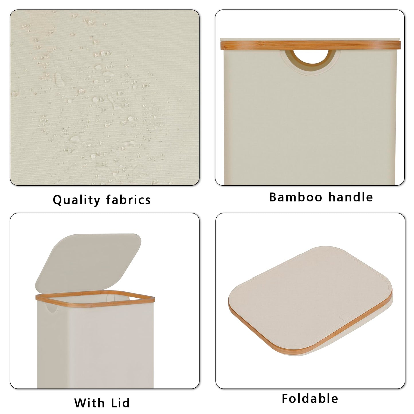 Merkisa 100L Laundry Hamper with Lid, Lagre Basket with Bamboo Handles,Foldable Clothes Hamper Tall Dirty Laundry Basket for Clothes Toys Towels Organizing,Beige