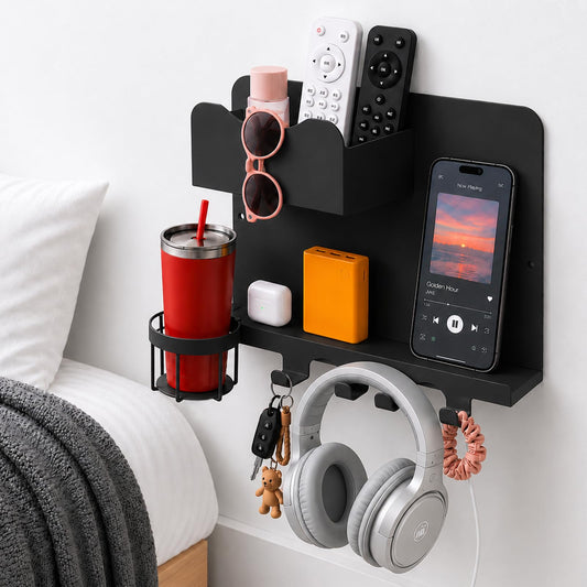 Metal Bedside Wall Shelf, No Drill Floating Bedside Shelf Wall Organizer
