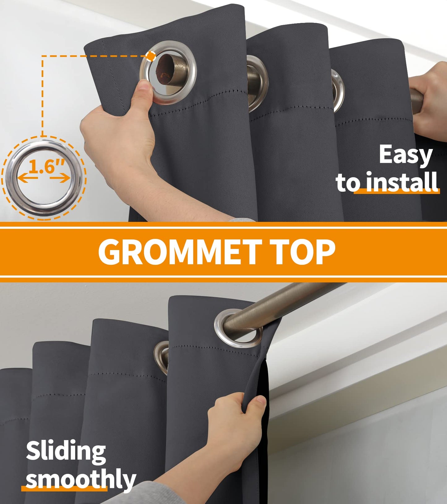 YoungsTex Insulated 100% Blackout Curtains for Bedroom, Thermal Black Out Drapes witrh Grommet Double Layer Energy Saving for Living Room, Dark Grey, 2 Panels, 52 X 63 Inch