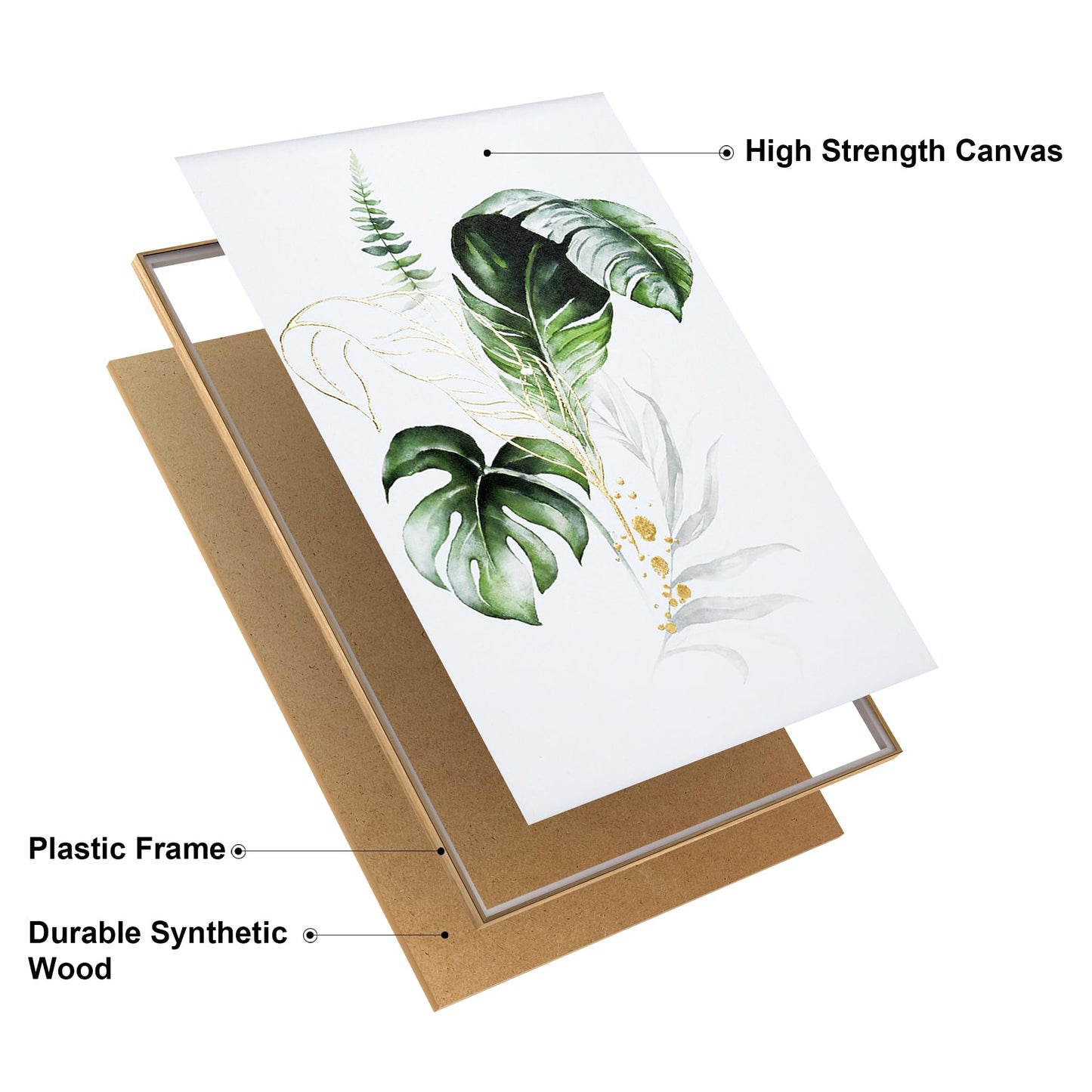 ArtbyHannah Bathroom Framed Wall Art, Botanical Canvas Paintings Wall Decor with Green and Gold Gilded Textured Modern Nature Pictures Plant Prints for Living Room Bedroom (12x16 Inch, Set of 3)