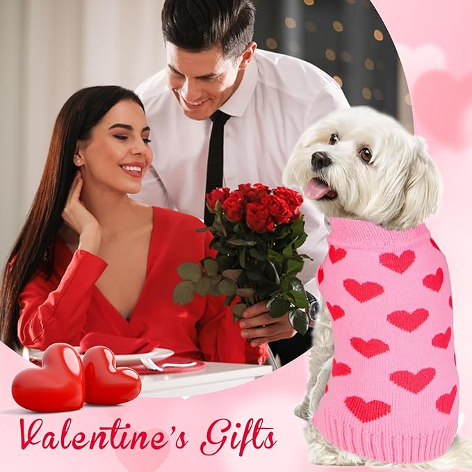 GOYOSWA Valentine Dog Sweater Dog Valentines Clothes Outfit Knitted Heart Sweater for Small Medium Large Dogs Pets (Pink, Large)