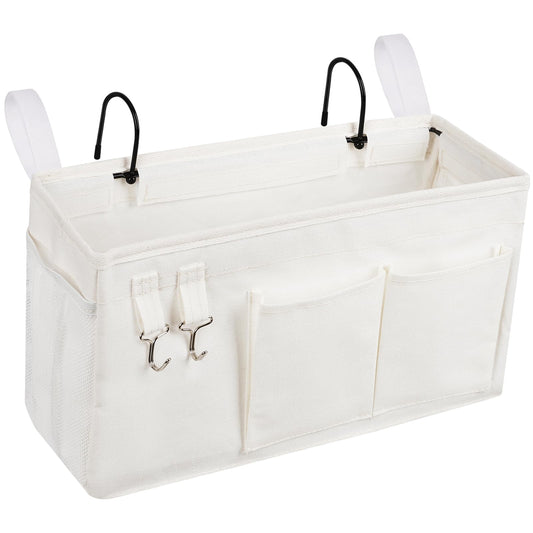 Loghot Bedside Caddy/Bedside Storage Bag Hanging Organizer for Bunk and Hospital Beds,Dorm Rooms Bed Rails,Can be Placed Glasses,Books,Mobile Phones,Keys (White)