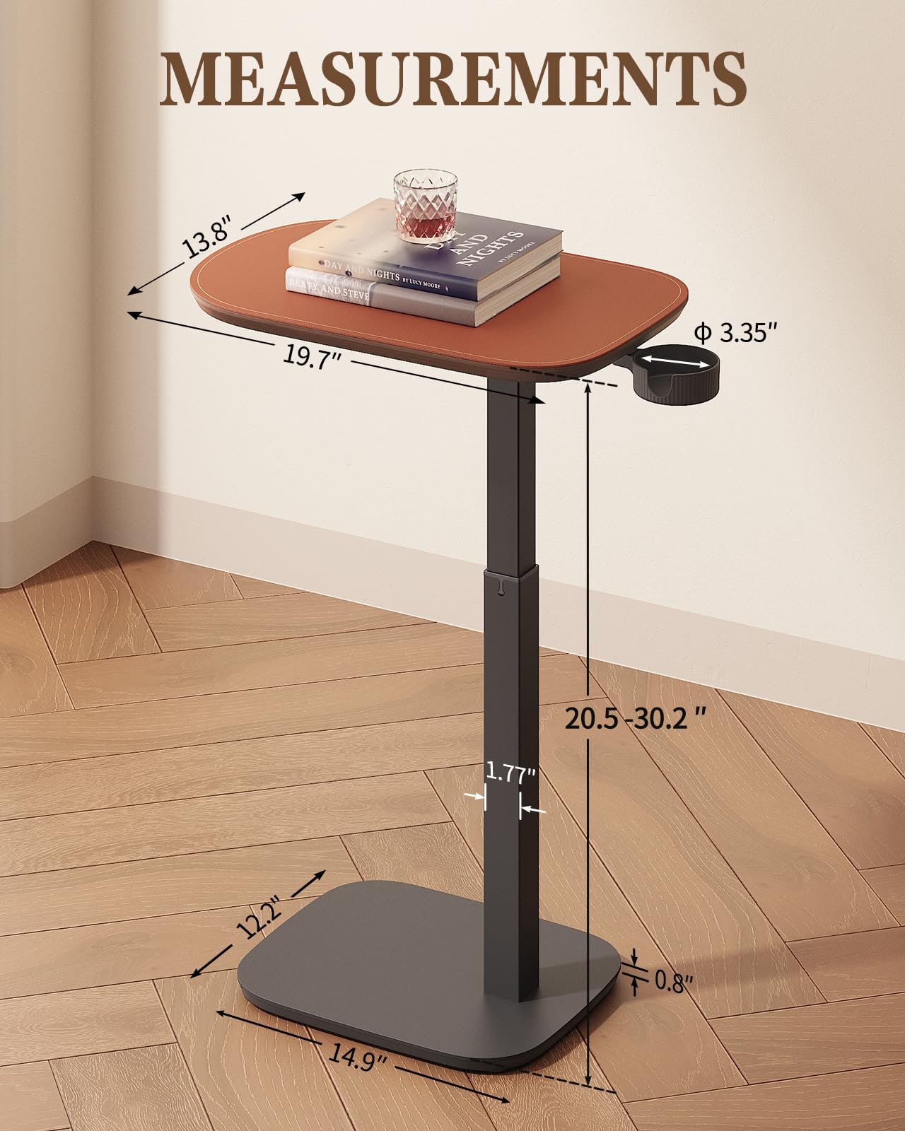SAIJI Swivel Top TV Tray, Adjustable Height & Large Size & Heavy Duty Side Table for Couch, Sofa, Bed, Recliner, Living Room, C Shaped End Table for Eating, Dinner or Laptop, Small Spaces