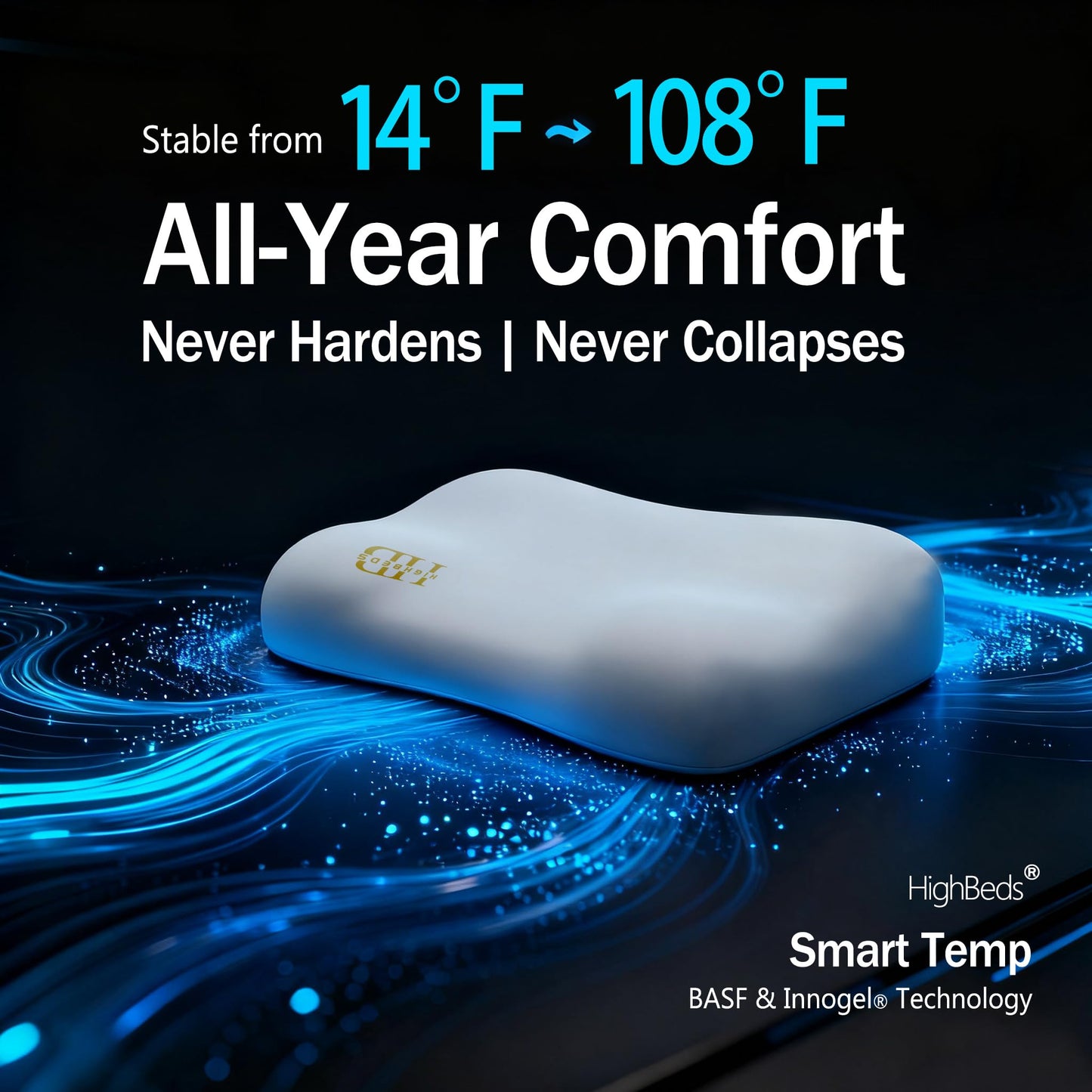 HighBeds Cervical Neck Pillow for Neck Pain Relief- Memory Foam Pillow for Side and Back Sleepers, BASF Support with Ergonomic Pillow(Grey)