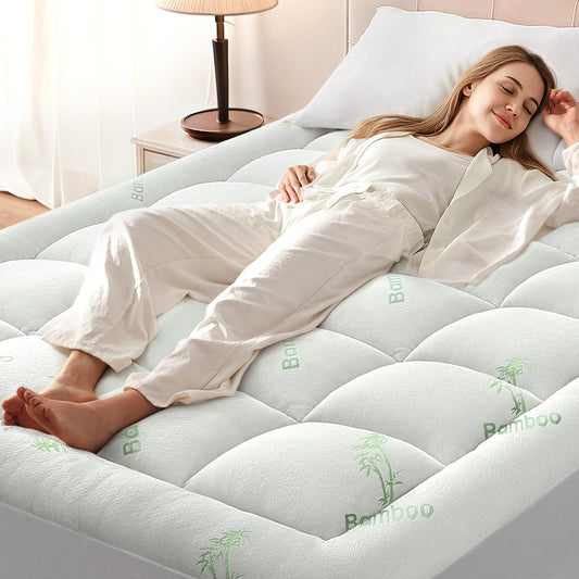 Anluoer Queen Mattress Topper Memory Foam, Rayon Derived from Bamboo Pillow Top Mattress Topper for Back Pain Relief, Cooling Soft Mattress Pad with 8-21" Deep Pocket, 60x80 Inches, White