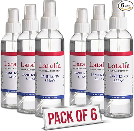 Latalia Unscented Hand Sanitizer Spray Refill Pack of 6 | 6.67 Fl oz with 80% Alcohol Bulk Hand Sanitizer Travel Size | Hand Sanitizing Spray For Quick Dry Hand